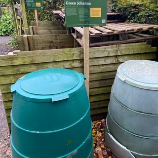2 Green Johanna compost bins at a compost demonstration site