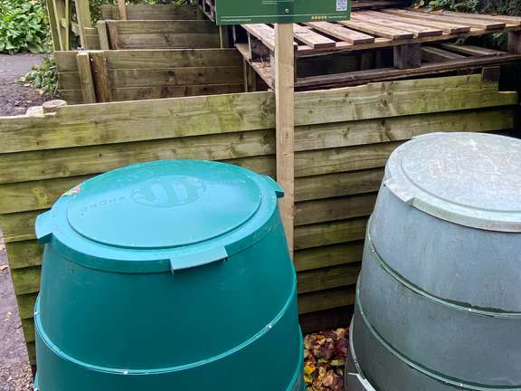 2 Green Johanna compost bins at a compost demonstration site